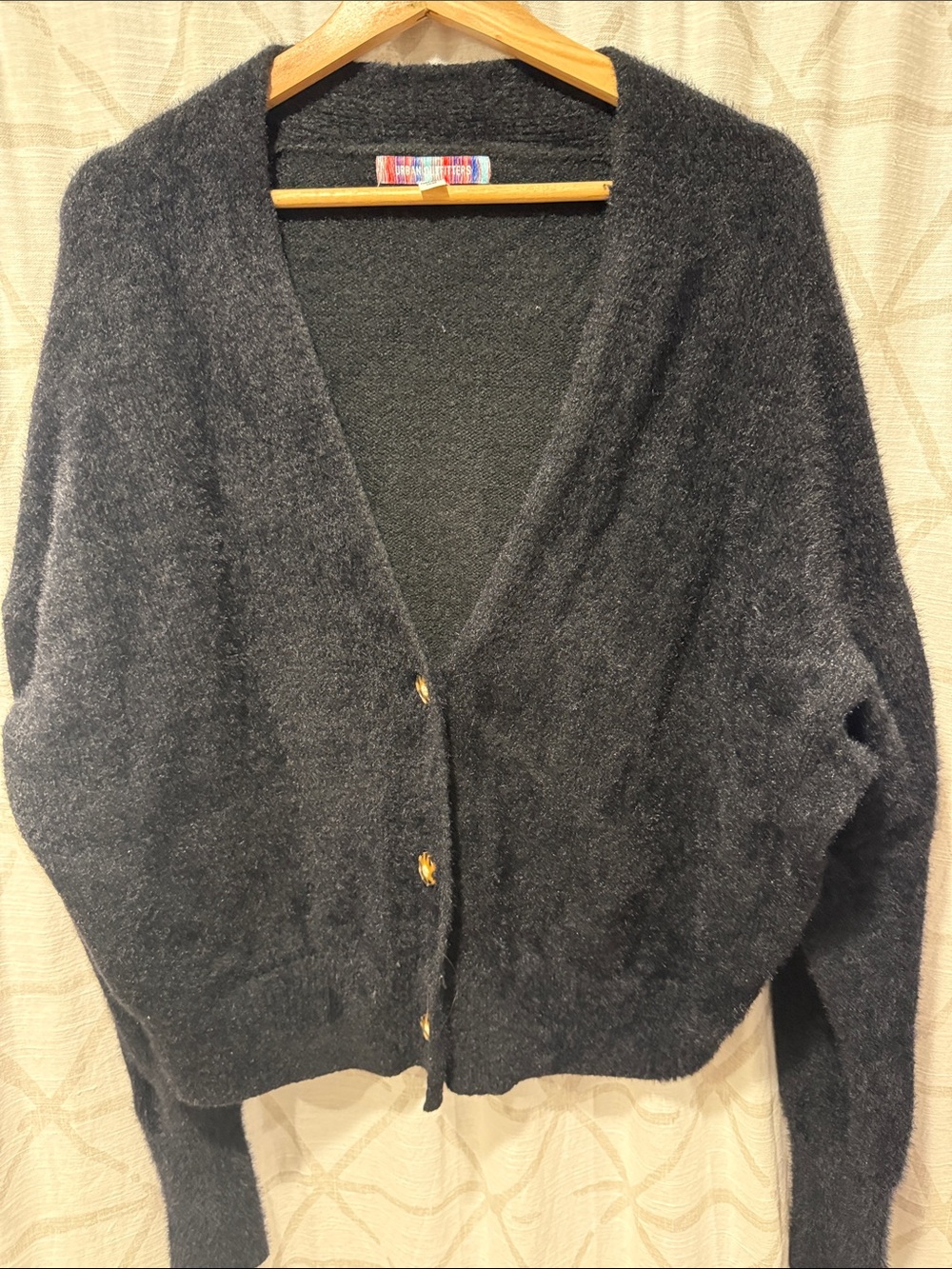 Urban Outfitters Black Fuzzy Oversized Cardigan with Gold Buttons